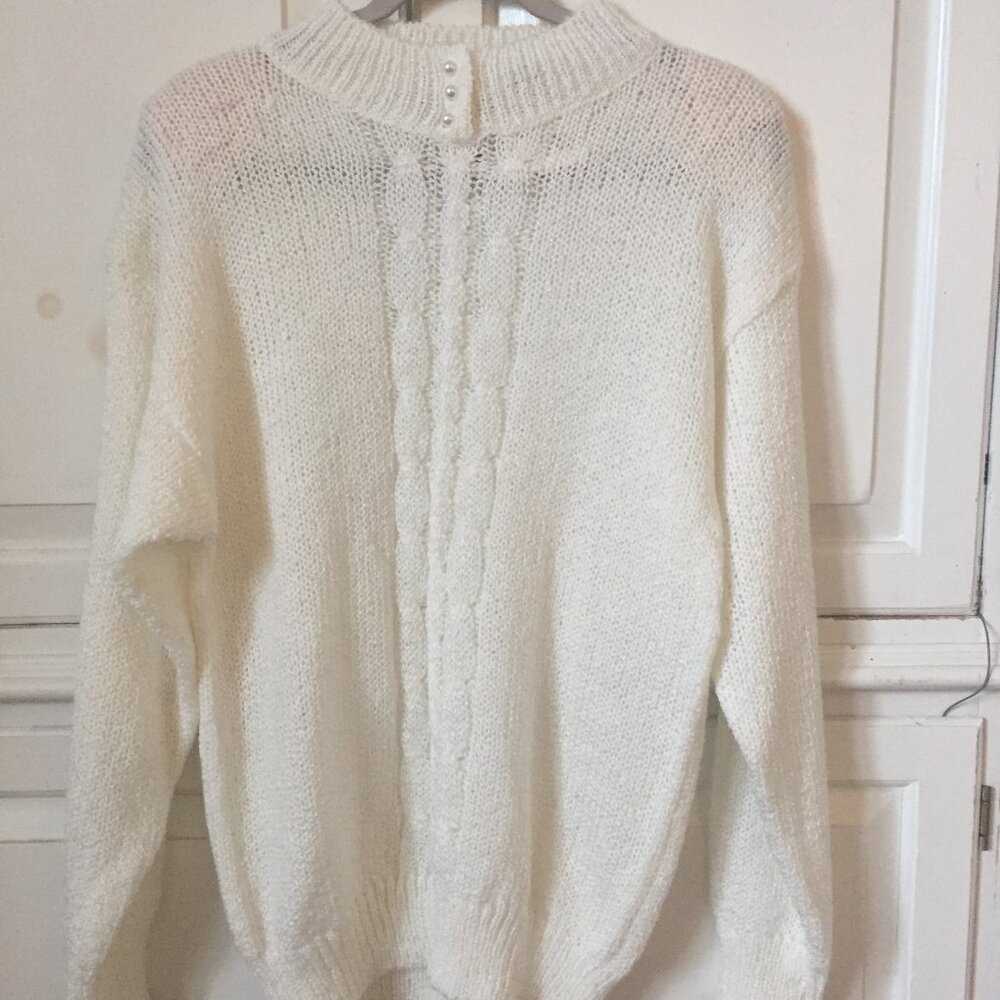NWT Sterling Harris vintage women's cream oversized sweater shoulder pads size M